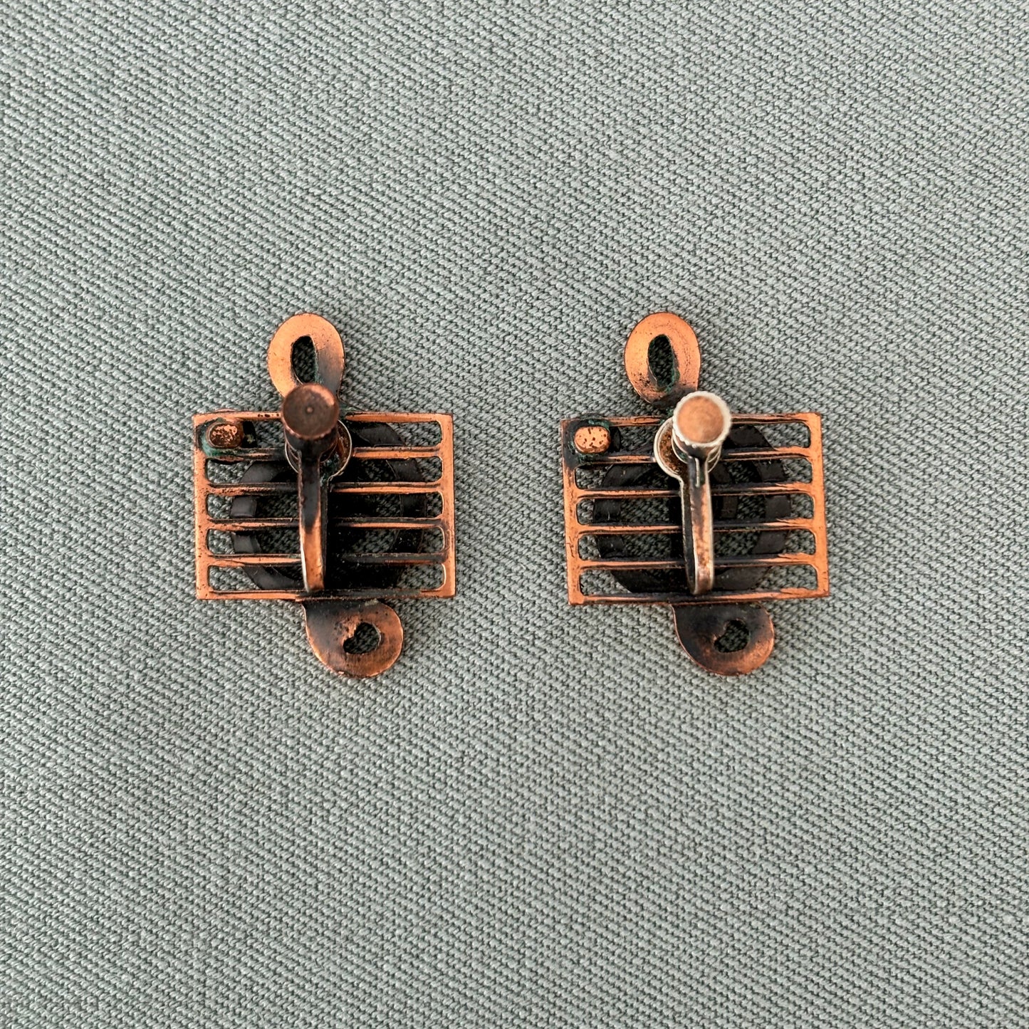 1940s/50s Renoir Matisse Copper Treble Clef Screw Back Earrings Ear Clips