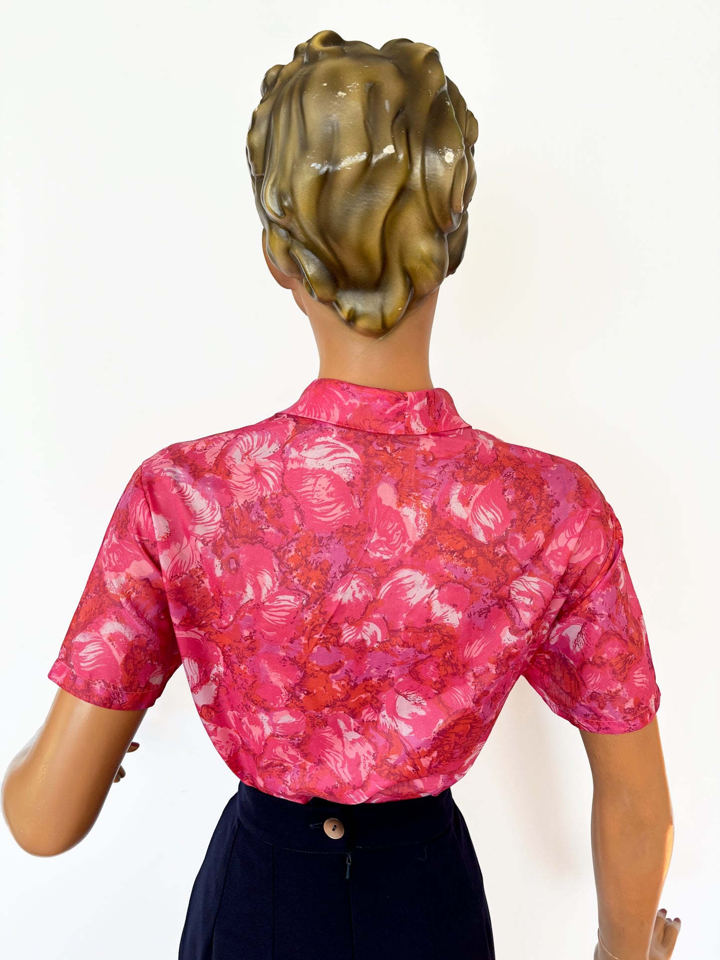 1960s Pink Pussy Bow Blouse | L/XL