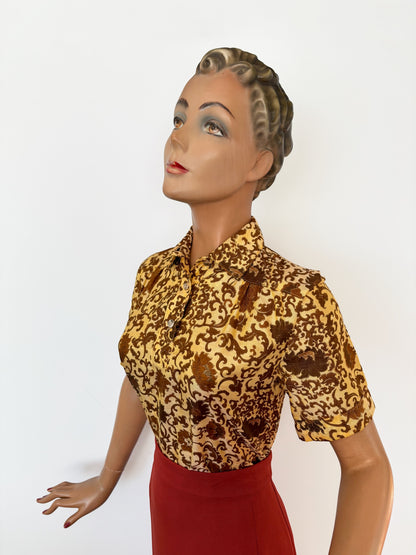 1960s/70s Raw Silk Batik Blouse | S/M