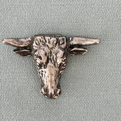 Vintage Longhorn Bull Western Brooch Pinback