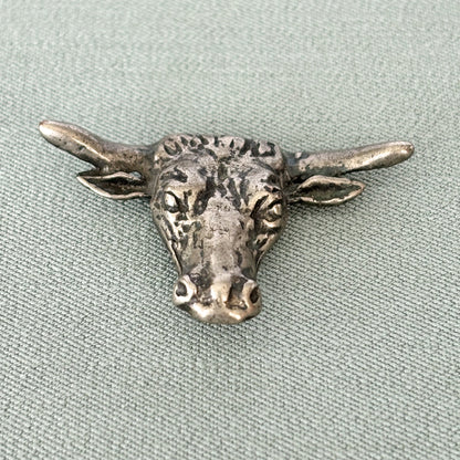 Vintage Longhorn Bull Western Brooch Pinback