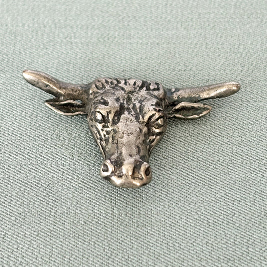 Vintage Longhorn Bull Western Brooch Pinback