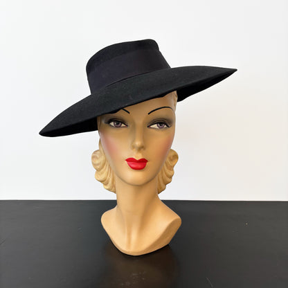 1940s Black Felt Fedora Hat