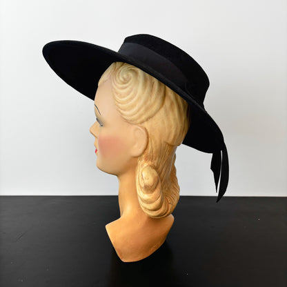 1940s Black Felt Fedora Hat