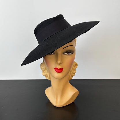 1940s Black Felt Fedora Hat