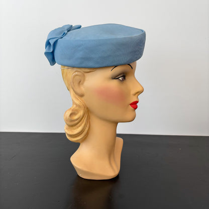 1950s Blue Organza Pill Box Hat