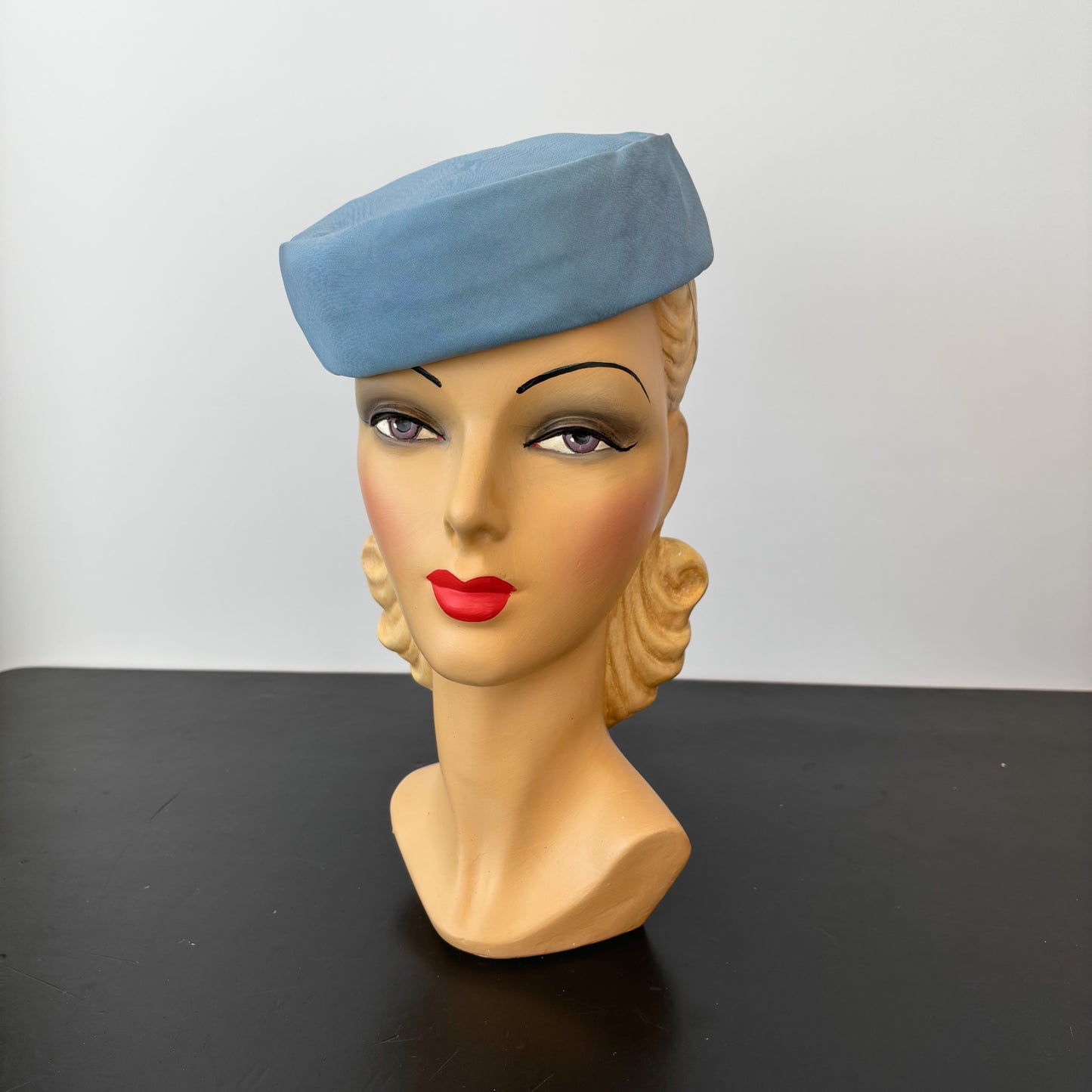 1950s Blue Organza Pill Box Hat