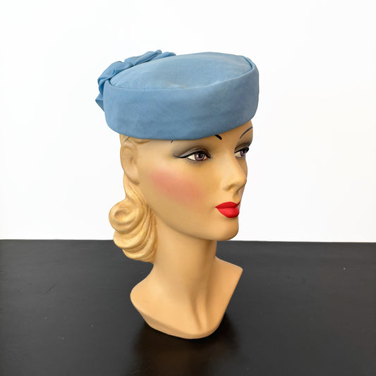 1950s Blue Organza Pill Box Hat