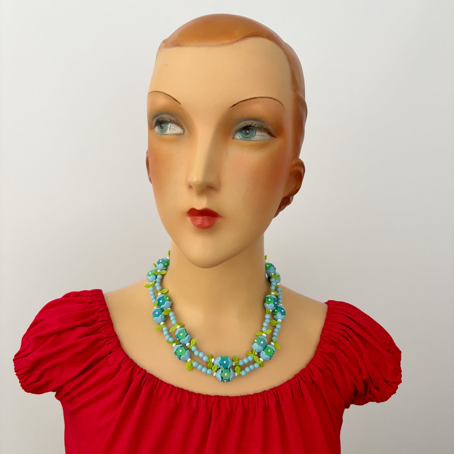 Mid Century Two Strand Floral Beaded Necklace