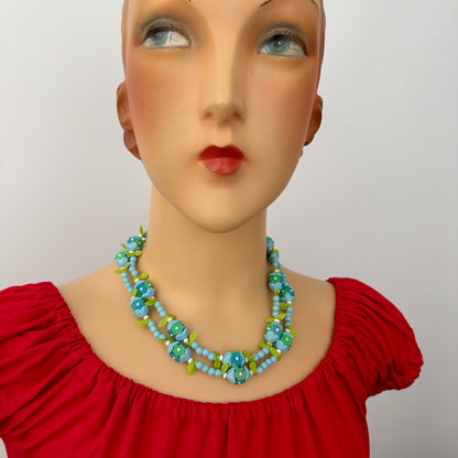 Mid Century Two Strand Floral Beaded Necklace