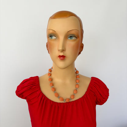 1930s/40s Art Deco Glass Diamond and Carved Beads Necklace