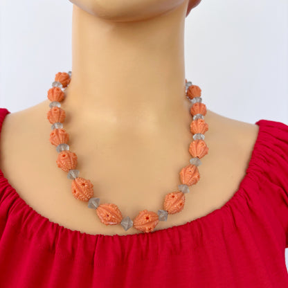 1930s/40s Art Deco Glass Diamond and Carved Beads Necklace