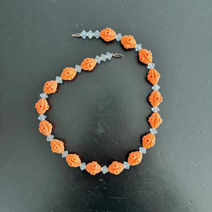 1930s/40s Art Deco Glass Diamond and Carved Beads Necklace