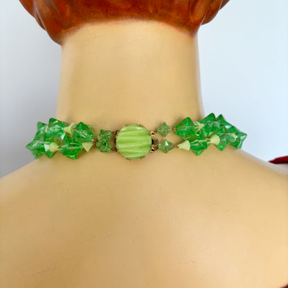 Mid Century Two Strand Uranium Green Plastic Necklace