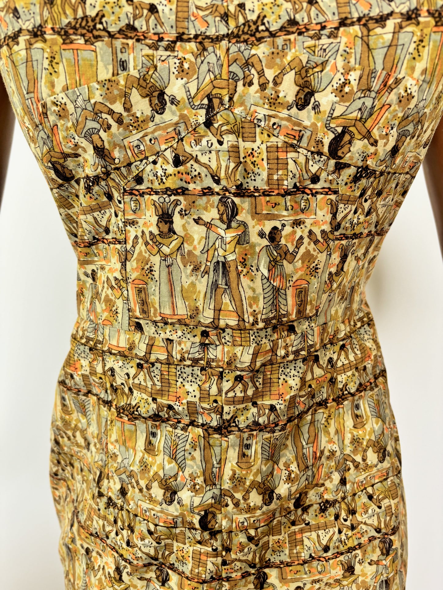1950s Style Vintage Ancient Egypt Novelty Print Fabric Playsuit | S