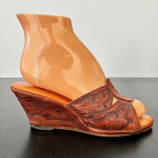 Vintage 1940s/50s Tooled Leather Wedges
