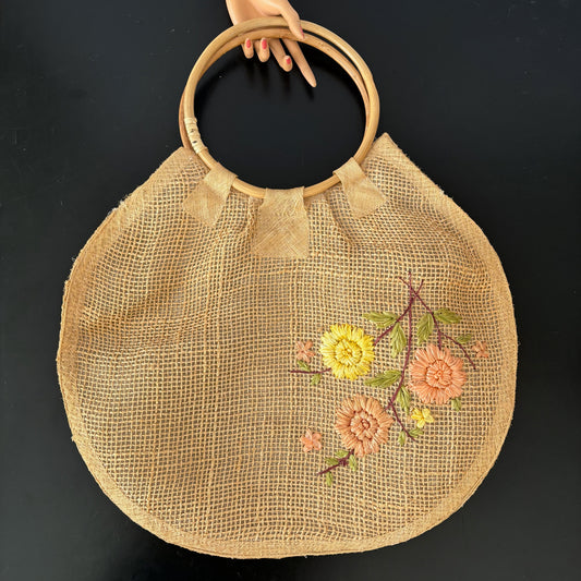 1950s Large Burlap Beach Bag