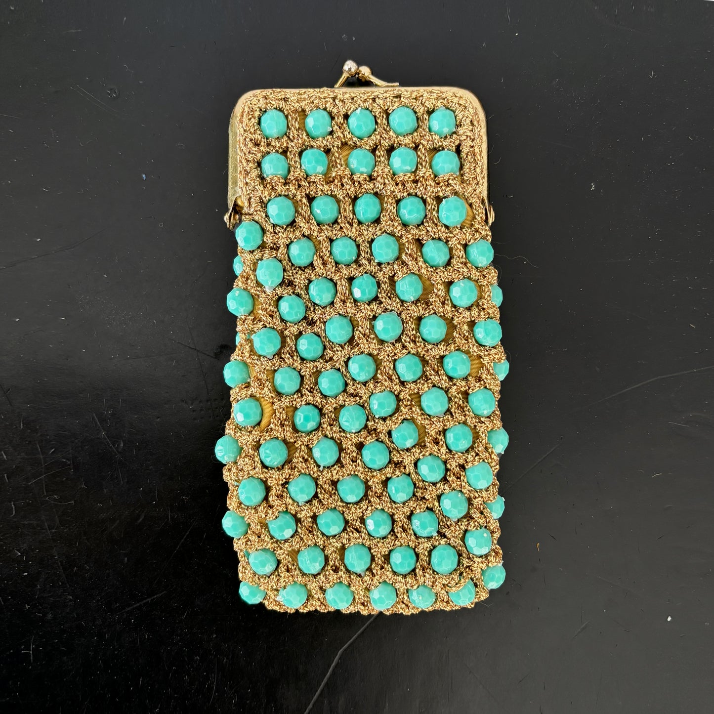 1960s Handmade Gold and Turquoise Purse / Glasses Case