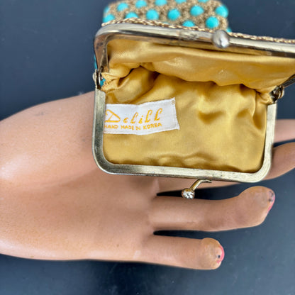 1960s Handmade Gold and Turquoise Purse / Glasses Case