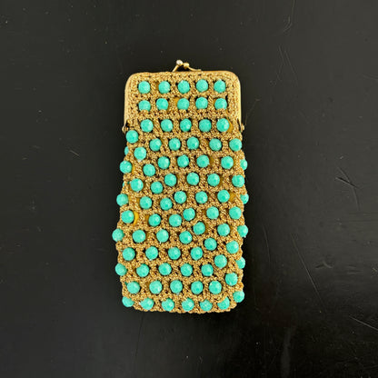 1960s Handmade Gold and Turquoise Purse / Glasses Case