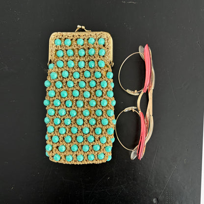 1960s Handmade Gold and Turquoise Purse / Glasses Case