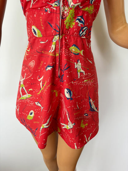 1940s The Kahala Playsuit Hawaiian Novelty Print  | XS/S