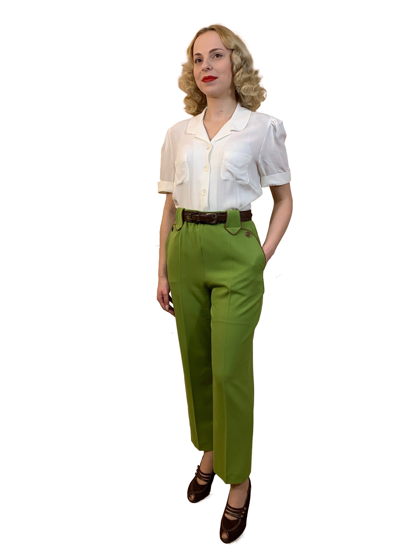 1940s Western Slacks Lime Green XS