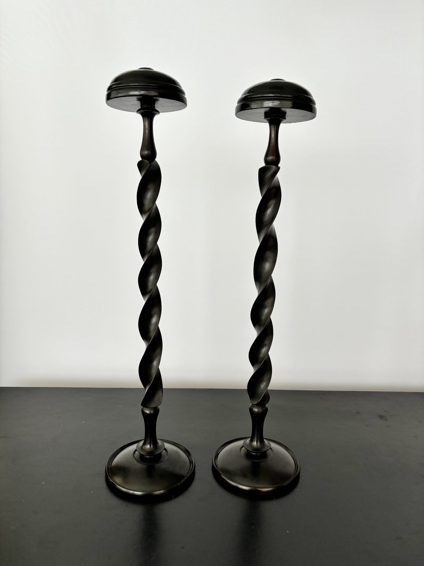 Two Antique 53 cm / 21" Tall Shop Display Hat Stands