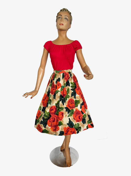 1950s Roses Swing Skirt  | XXL
