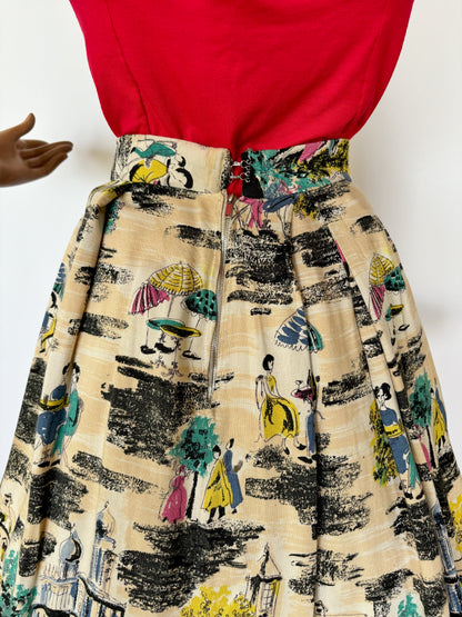 1950s Tourist Novelty Print Skirt  | S
