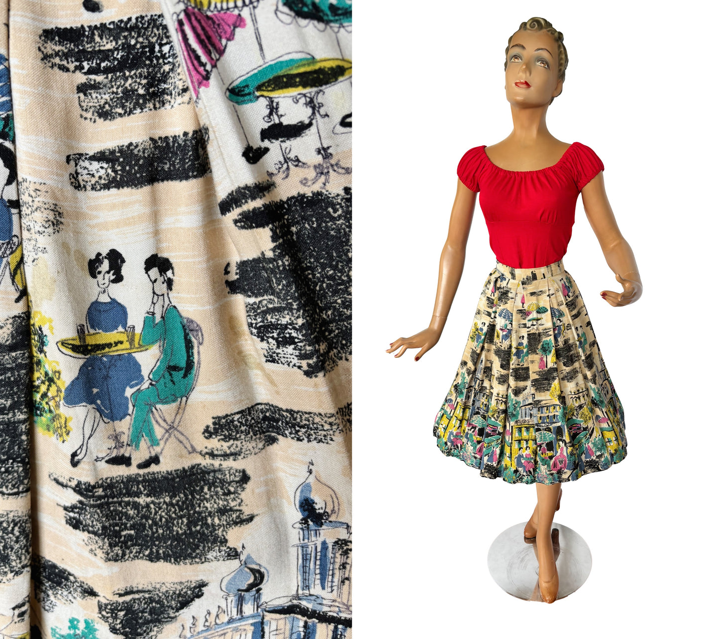 1950s Tourist Novelty Print Skirt  | S