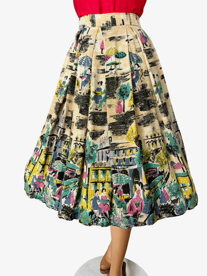 1950s Tourist Novelty Print Skirt  | S