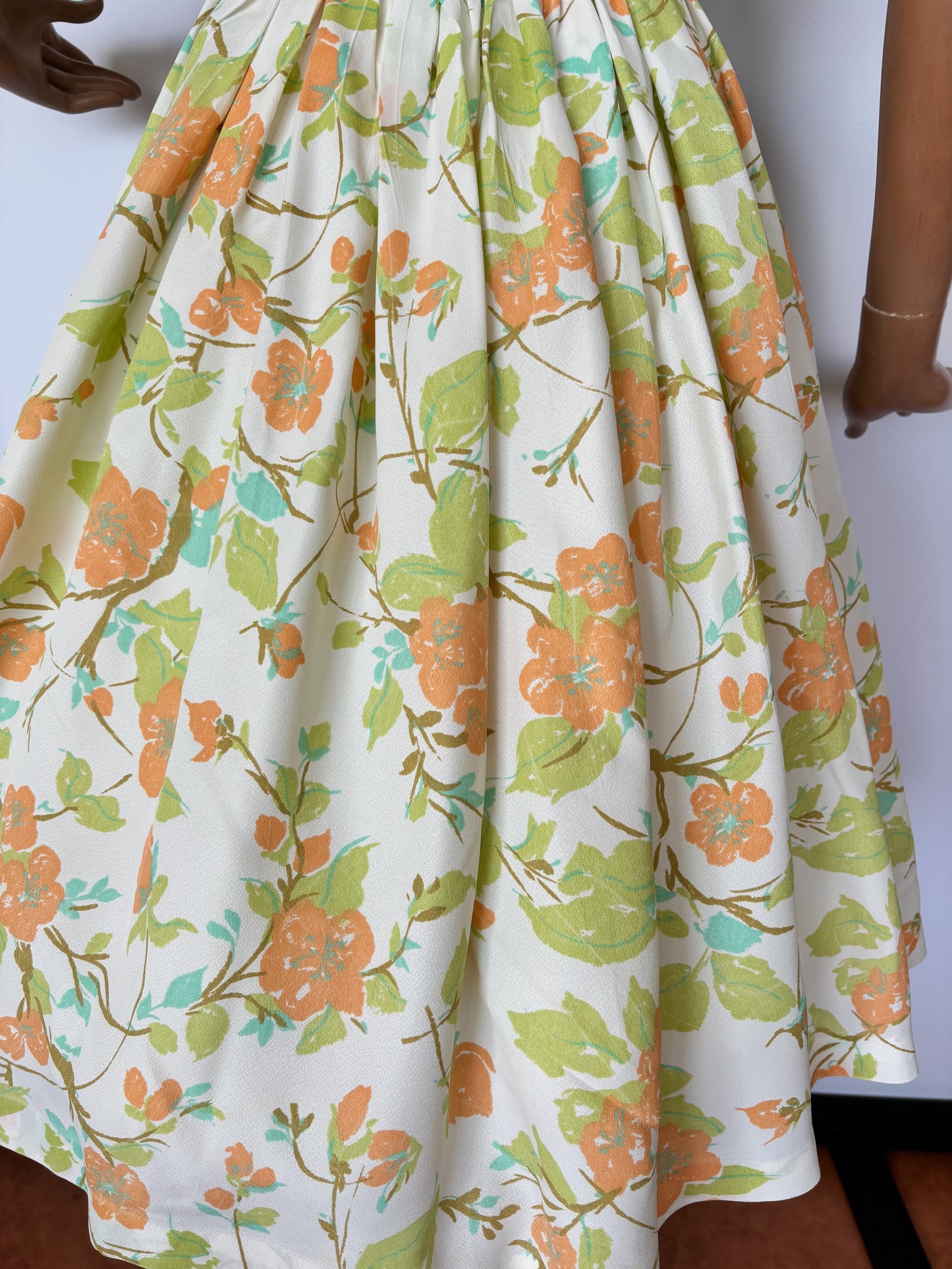 1950s Orange Flowers Dress | XS