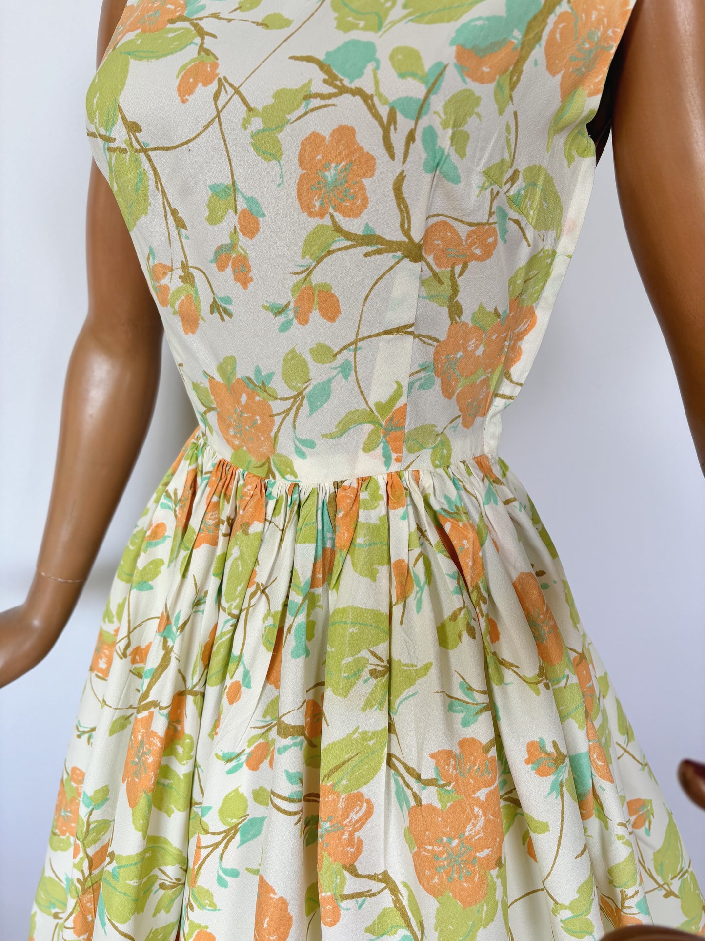 1950s Orange Flowers Dress | XS