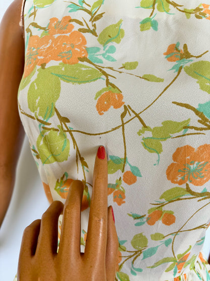 1950s Orange Flowers Dress | XS