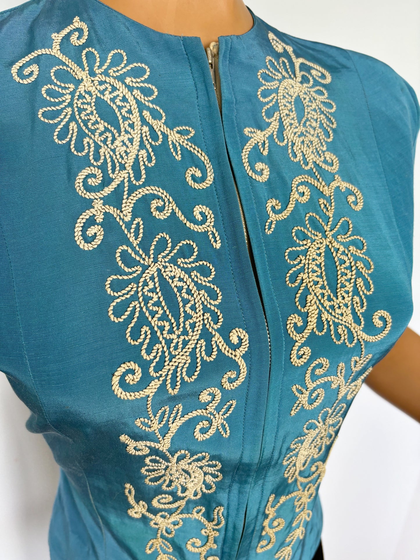 1940s Taffeta Soutache Top | XS