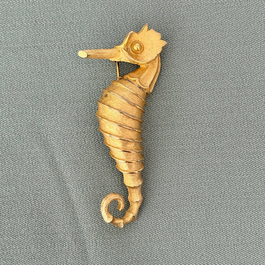 Mid Century Goldtone Metal Seahorse Brooch