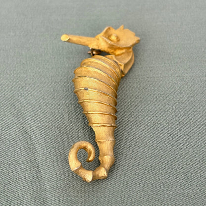 Mid Century Goldtone Metal Seahorse Brooch