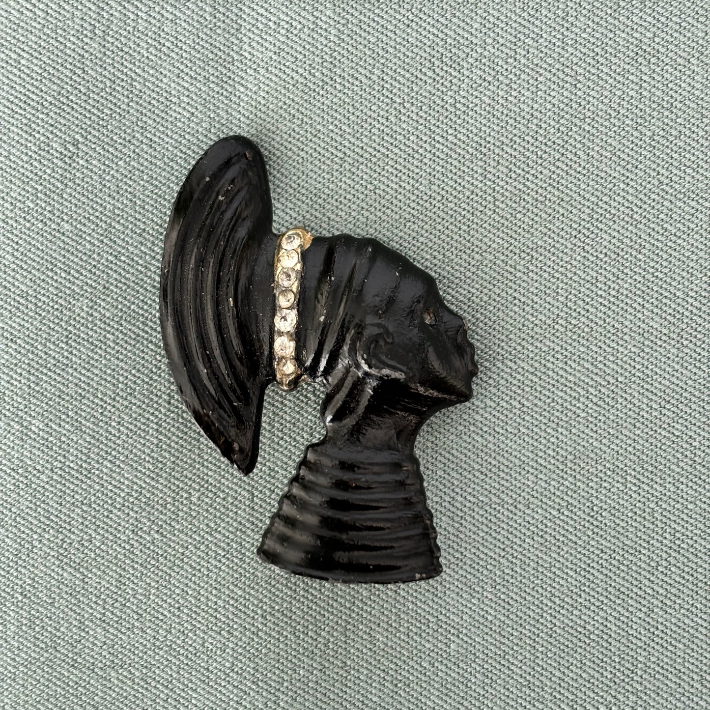 1950s/60s Nubian African Woman Metal and Rhinestones Brooch