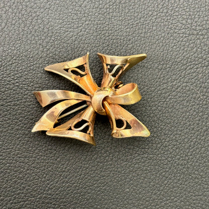 1960s Brass Modernist Bow Brooch