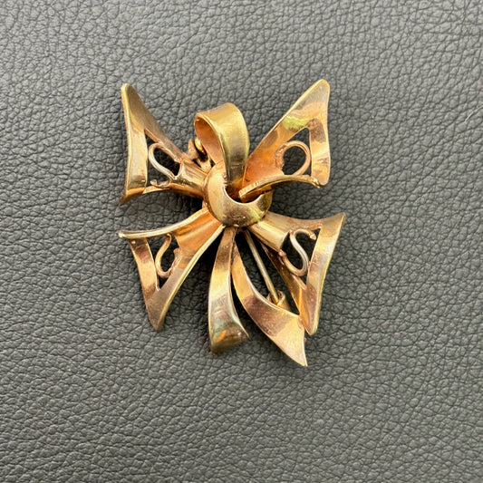 1960s Brass Modernist Bow Brooch