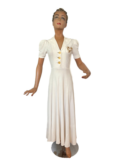 1940s Cream Rayon Evening Dress | XS