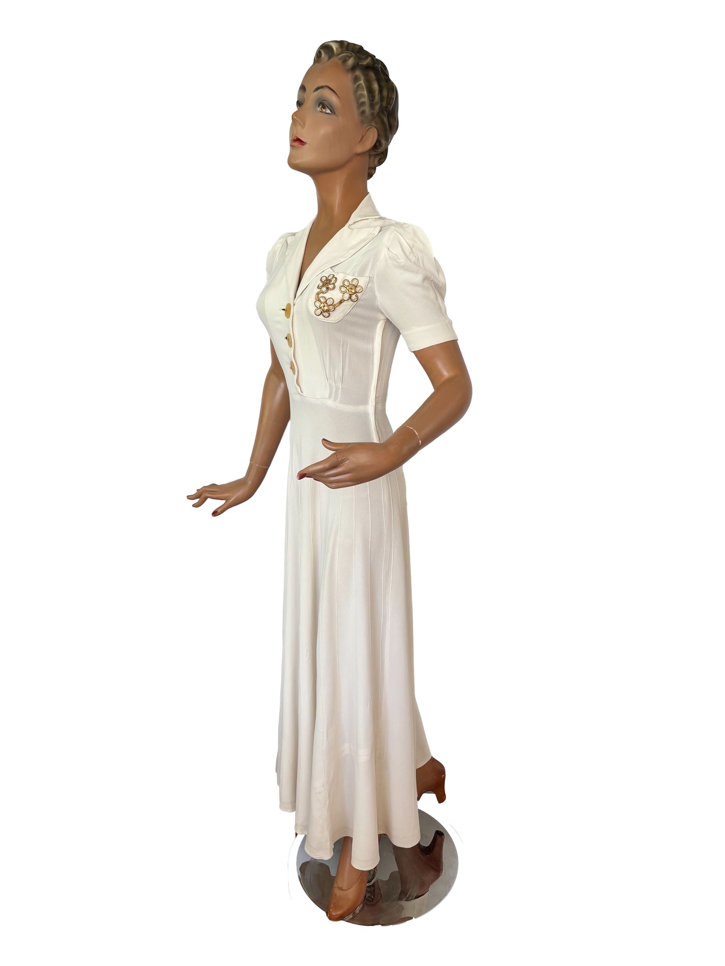 1940s Cream Rayon Evening Dress | XS