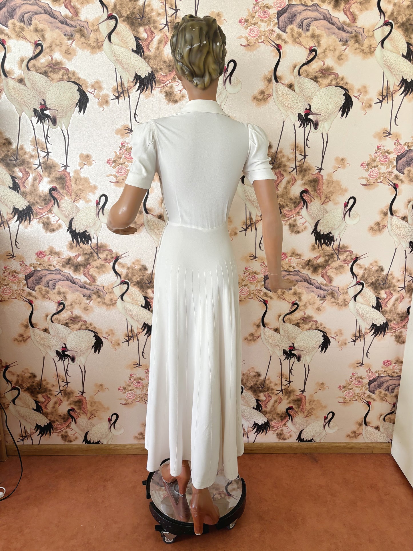 1940s Cream Rayon Evening Dress | XS