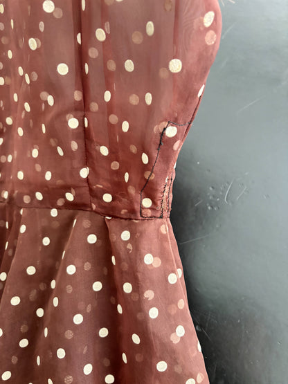 1950s Organza with Polkadot Flock Print Dress | S