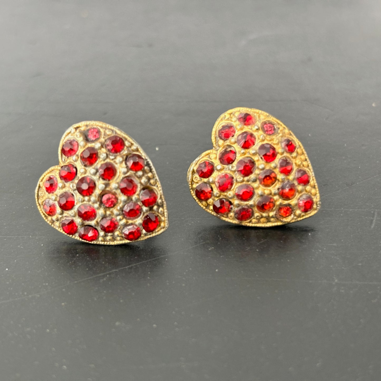 Vintage Sterling Silver and Rhinestone Heart Earrings