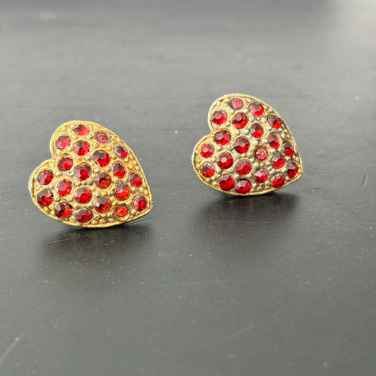 Vintage Sterling Silver and Rhinestone Heart Earrings