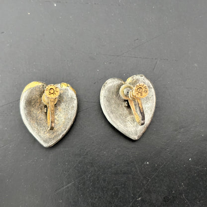 Vintage Sterling Silver and Rhinestone Heart Earrings