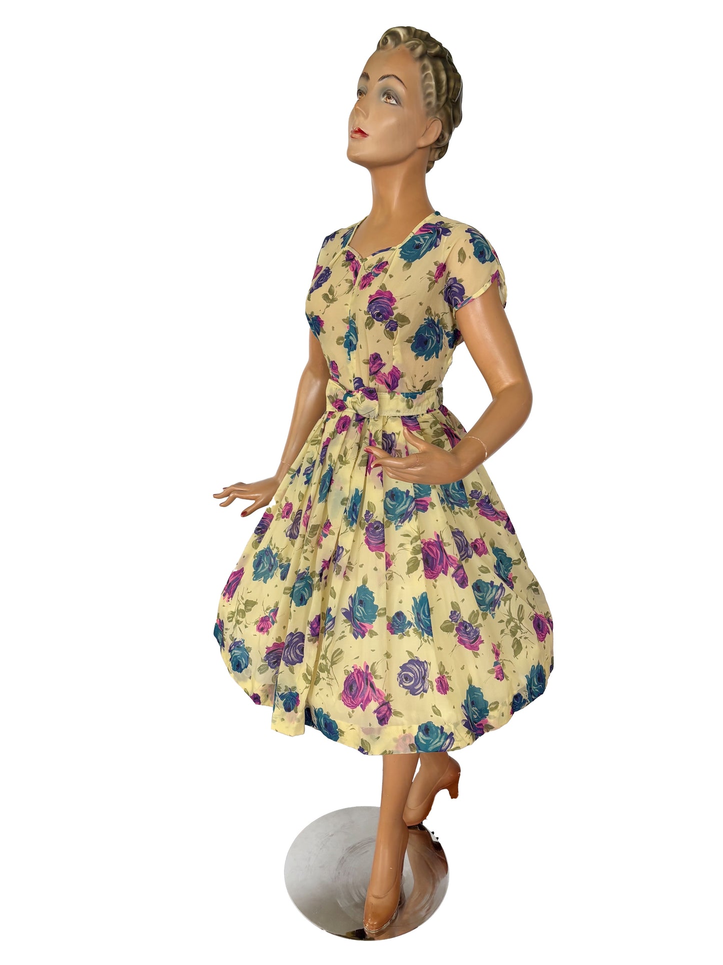 1950s Semi Sheer Flower Dress | L/XL