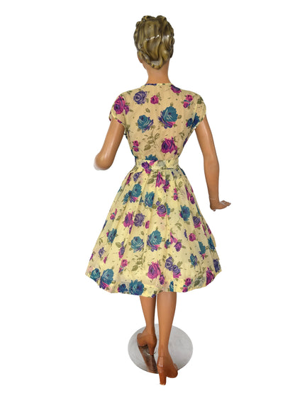 1950s Semi Sheer Flower Dress | L/XL